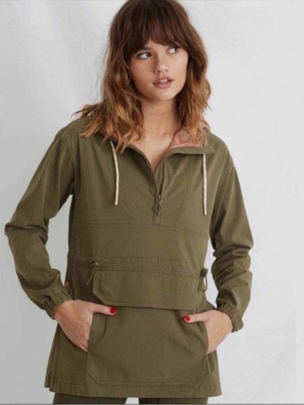 Marine Layer Olive Green Hooded Anorak Jacket with Pink Mesh Lining Size Small